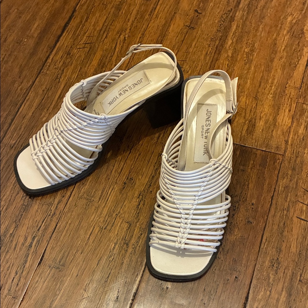 Jones New York White Multi-Strap Slingback Block Sandals